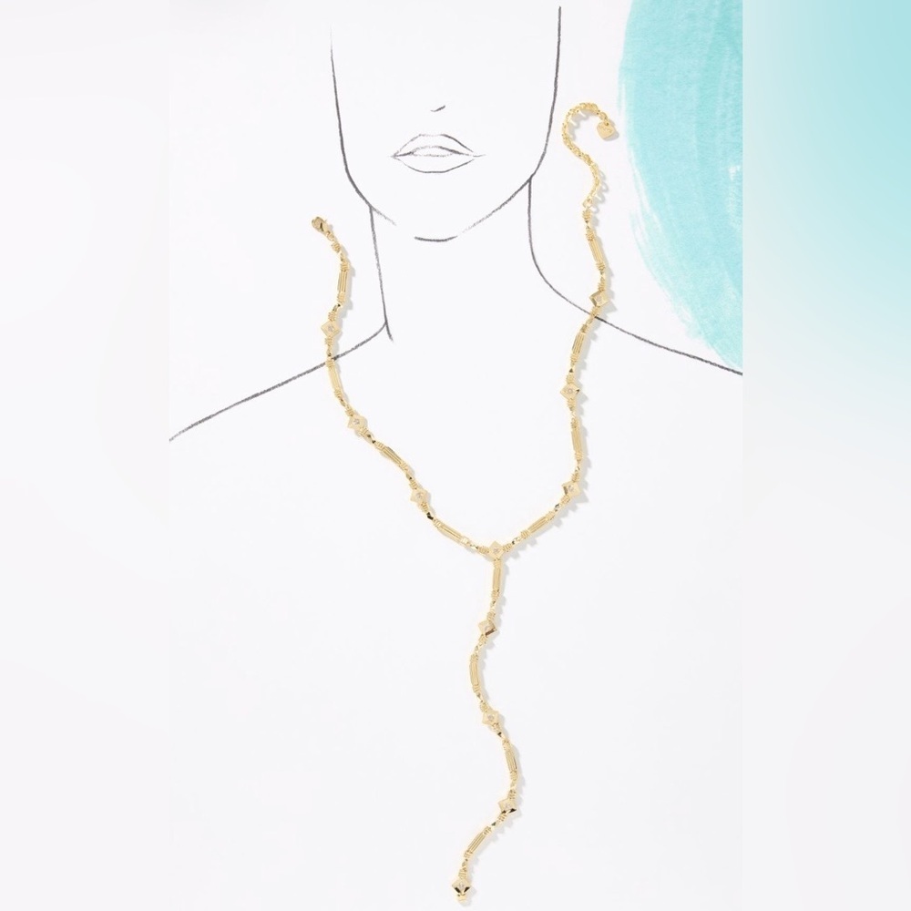 ‼️RARE‼️🎸ANTHROPOLOGIE🎸🔥NWT🔥Drippy Crystal Y-Neck Necklace 💫(very Art Deco)💫 - Picture 3 of 16